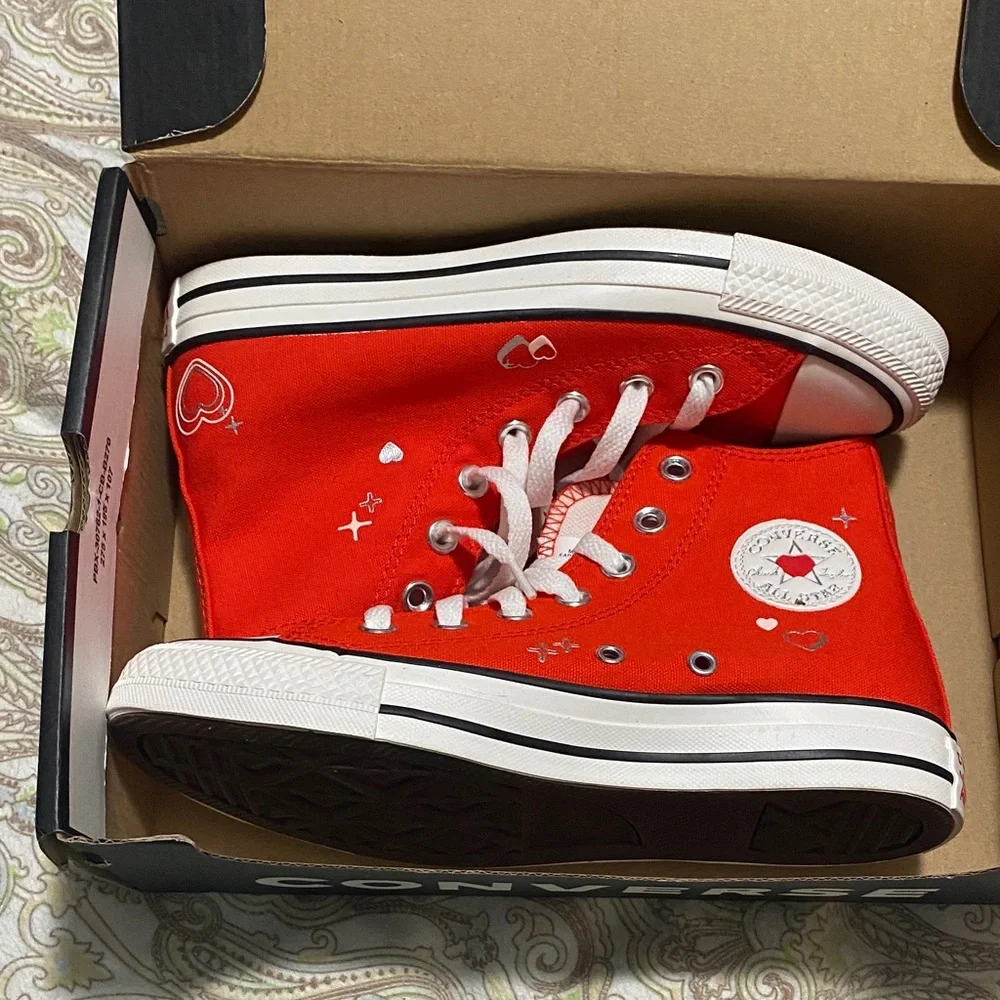 Converse Kids Red High-Top Sneakers with Heart Accents - Picture 1 of 5